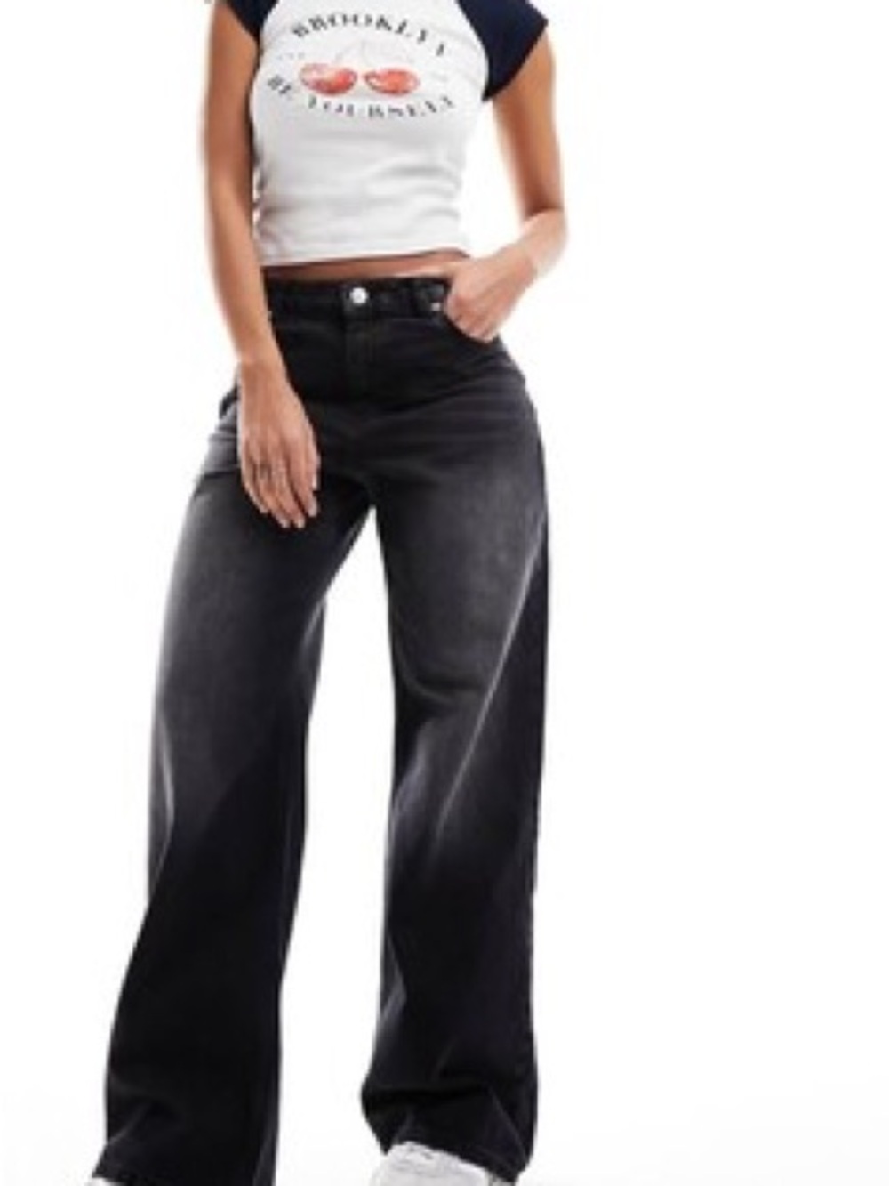 Bershka Baggy Wide Leg Jeans — Dirty Black, US 6